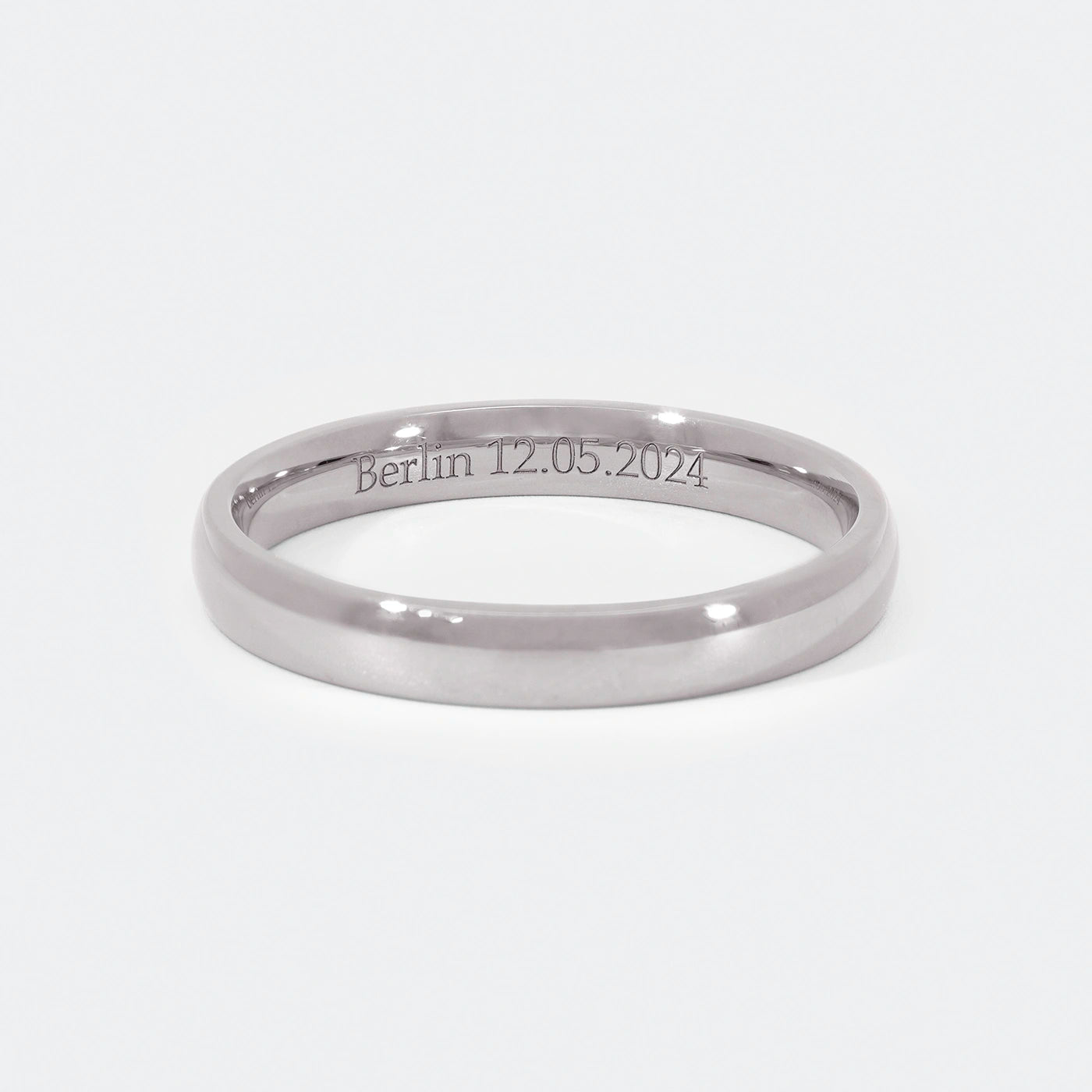 Ehering ClassicLine S mit Berlin und Datumsgravur in Platin