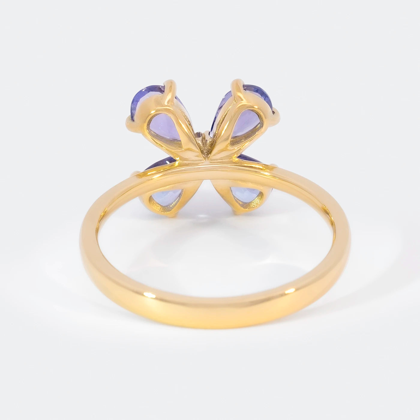Ring 750er Gelbgold vier blaue Tansanite florales Design Rueckansicht