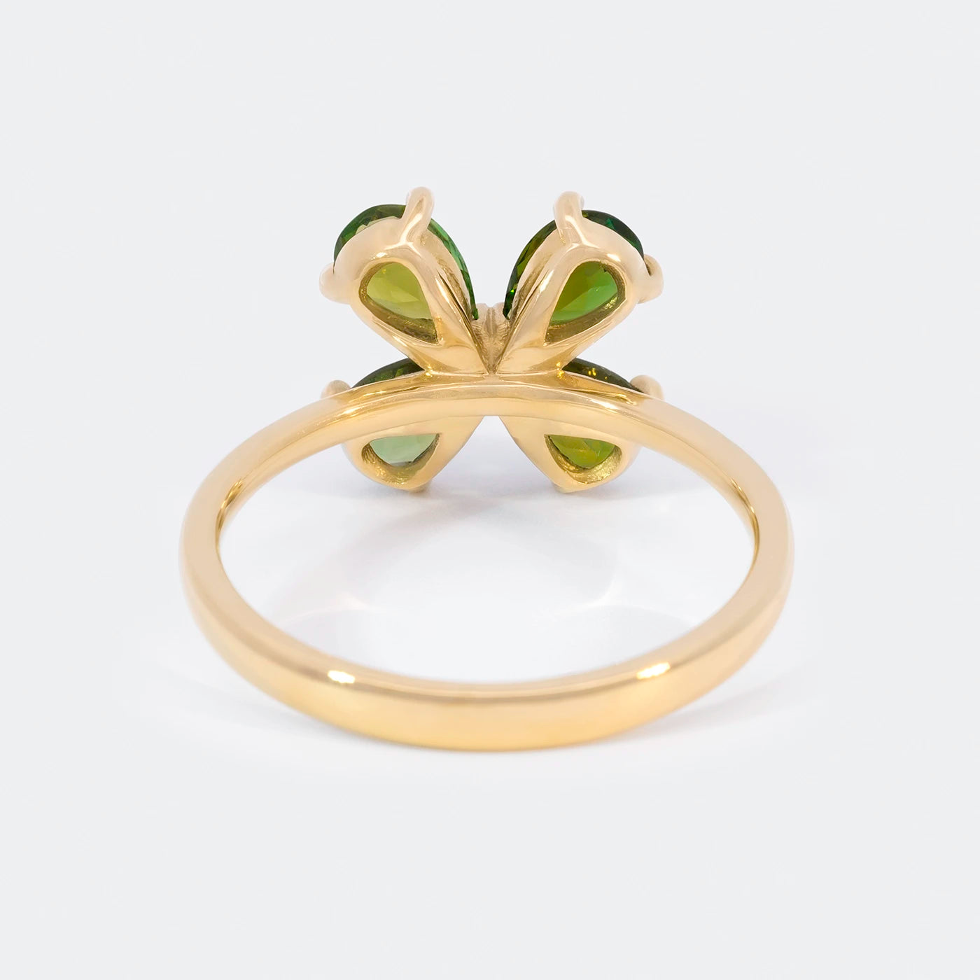 Ring 750er Gelbgold vier gruene Turmaline florales Design Rueckansicht