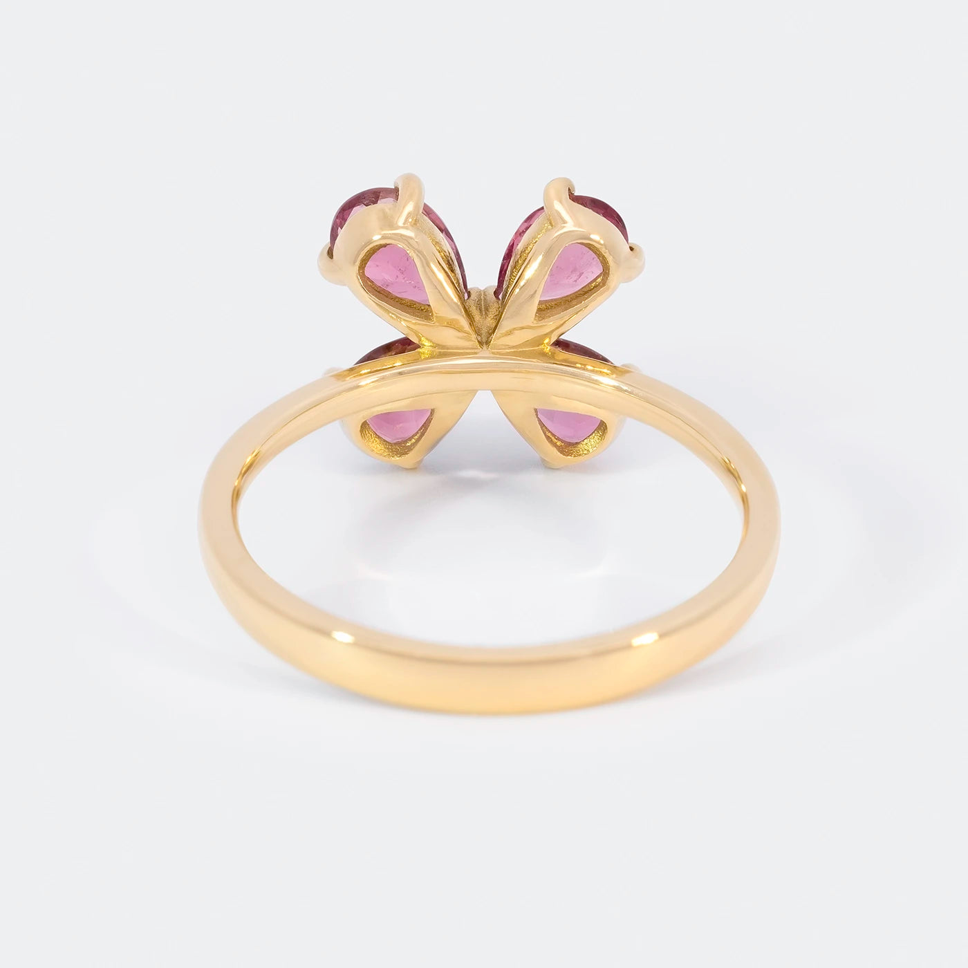 Ring 750er Gelbgold vier rosa Turmaline florales Design Rueckansicht