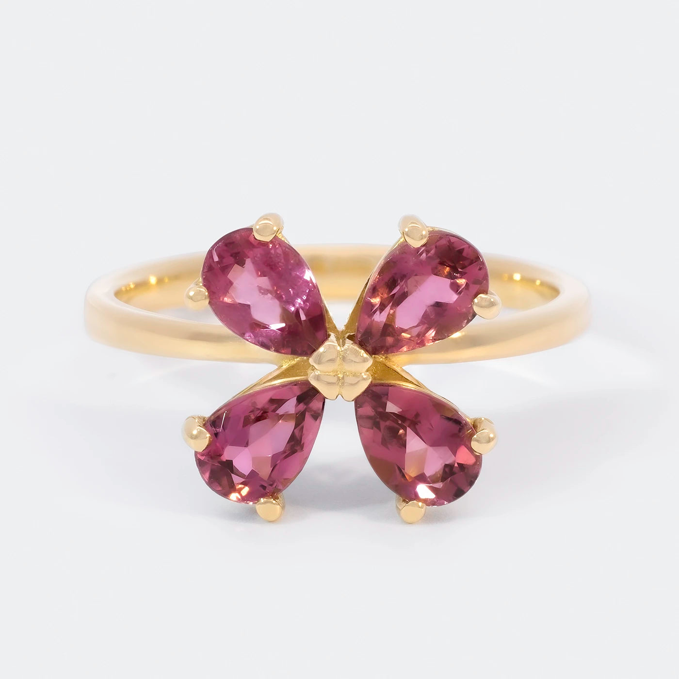 Ring 750er Gelbgold vier rosa Turmaline florales Design Front