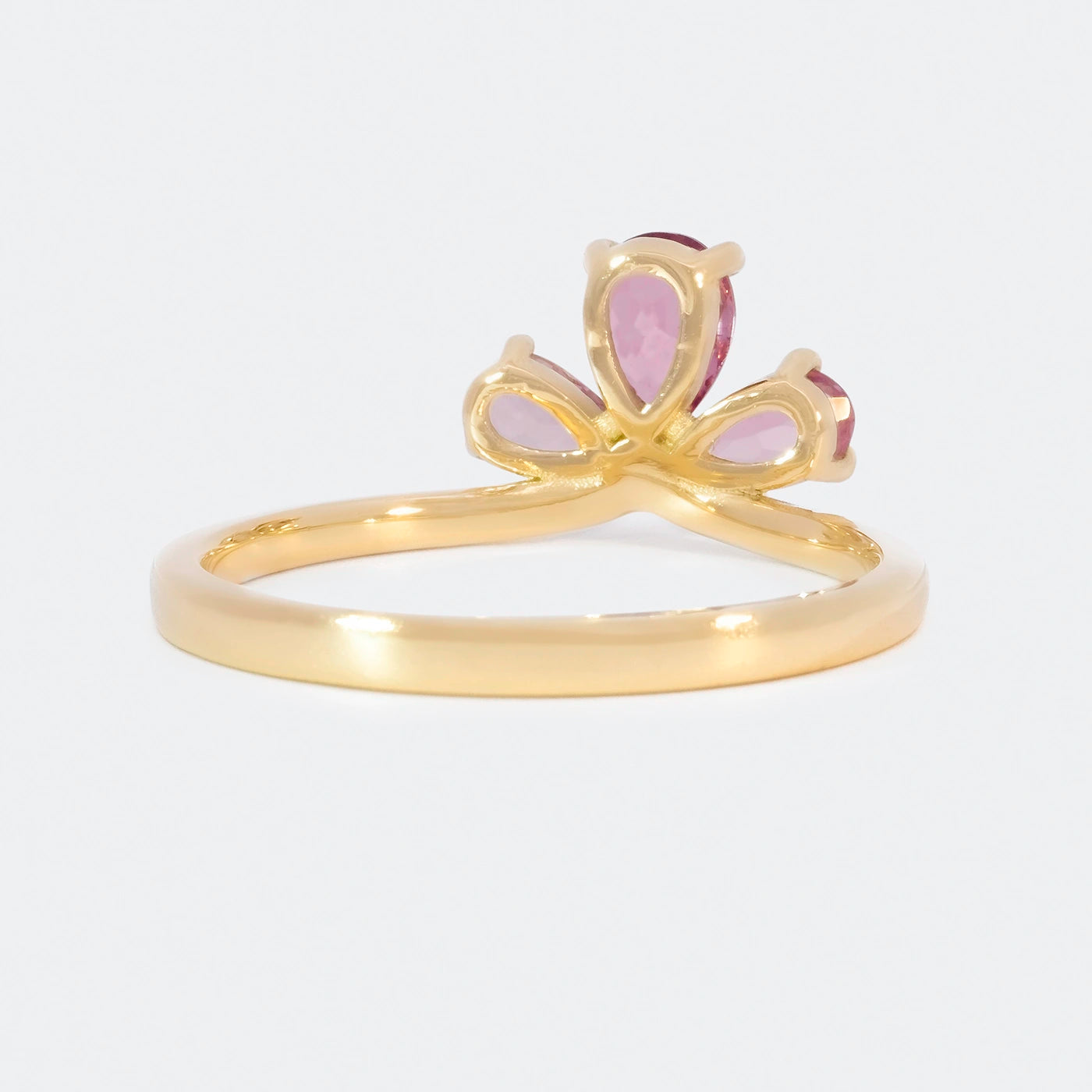 Ring Trinity Blossom 750er Gelbgold 3 rosa Turmaline florale Fassung Rueckansicht